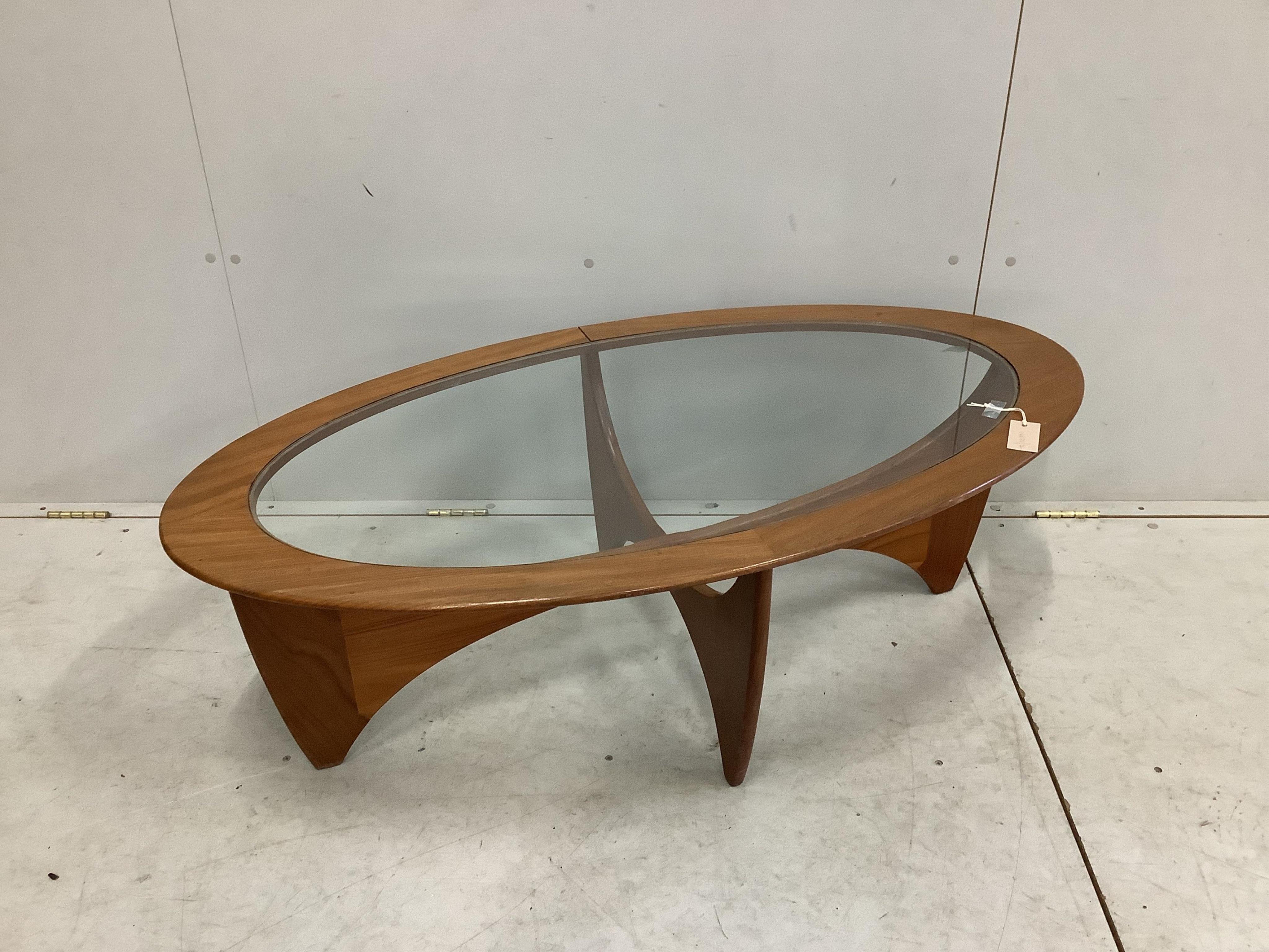 A G Plan Astro coffee table, width 122cm, depth 66cm, height 41cm. Condition - fair, one timber joint slightly opened